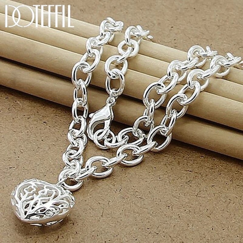 925 Sterling Silver Heart Charm Pendant Necklace